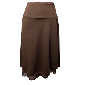 Vintage Wrapper Brown ALine Midi Skirt Lace Trim Ballet Y2K Minimalistic Women L